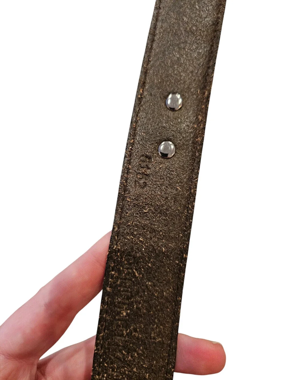 Vtg brown leather western concho belt engraved silver-tone oval conchos Sz L